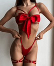 Luxurious satin Fiyonklu bra set with bow, perfect for stylish homewear. Elegant and modern design for fashion-forward women.